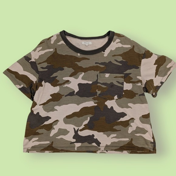 Madewell Women's Easy Crop Short Sleeve Tee in Cottontail Camo XL - Picture 3 of 6